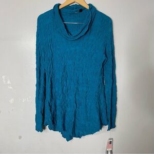 SNO SKINS Long Sleeve Crinkle Blister Cowl Tunic Baselayer Top Peacock Blue L